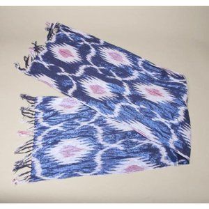 Long Oblong Fringed Scarf Metallic Blue Pink Design Vintage Accessory